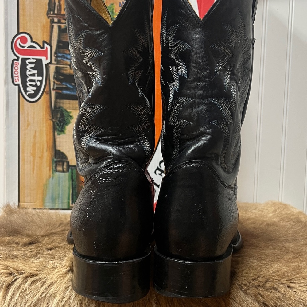 Justin Roper Black Smooth Ostrich Cowboy Boots 11 EE Western - Picture 4 of 9
